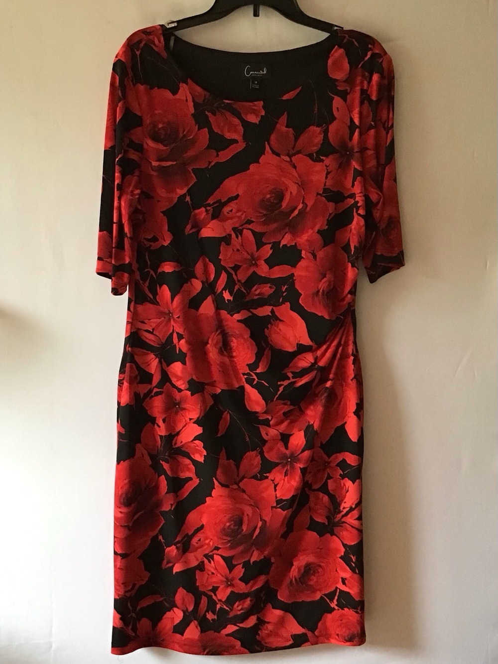 connected apparel Black Midi Dress with Red Floral Print